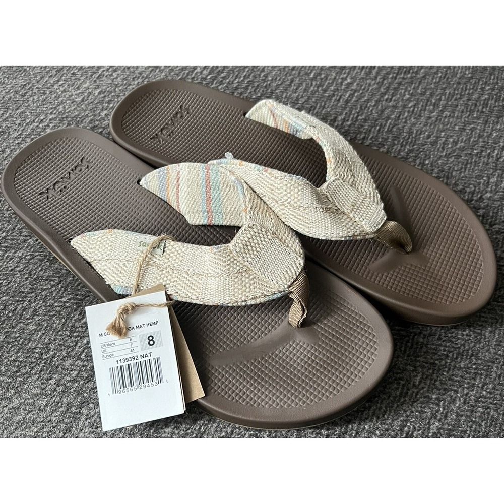 Sanuk Mens 8 Flip Flop Cosmic Yoga Mat Hemp Natural Brown Sandals 1139392 NWT - Picture 1 of 6